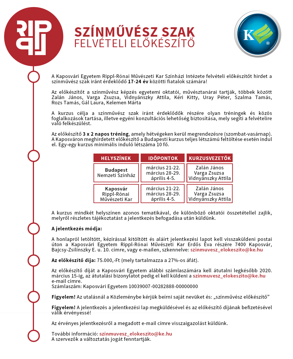 Felvételi előkészítő a színművész szakon | Kaposvári Egyetem Felvételi előkészítő a színművész szakon