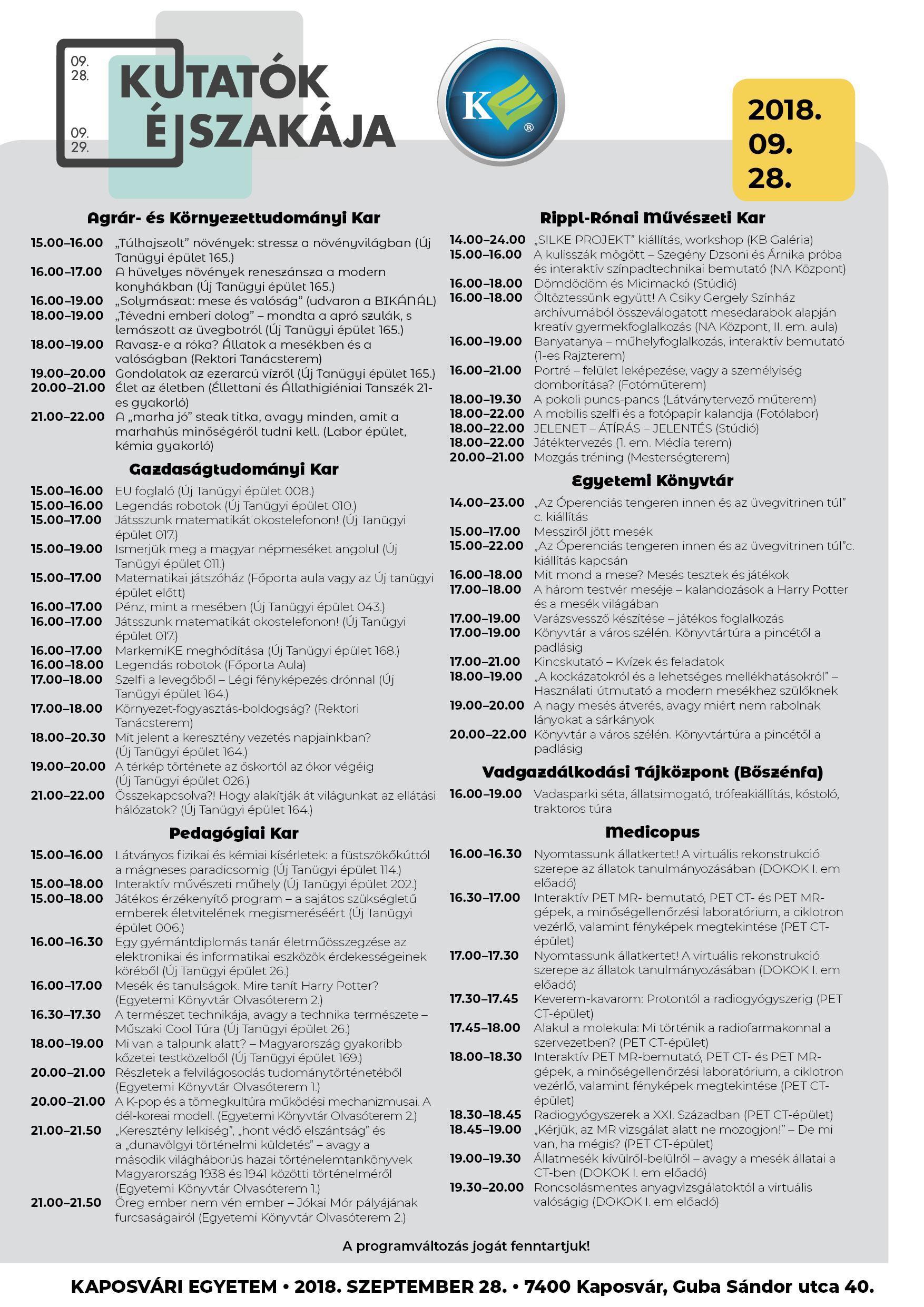 Hatodszorra is Kutatók éjszakája | Kaposvári Egyetem Kutatók éjszakája a Kaposvári Egyetemen 2018. szeptember 28.